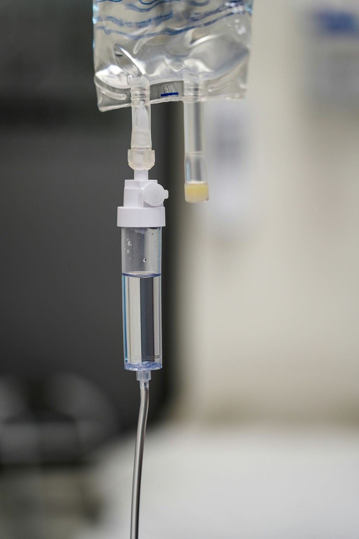An infusion drip chamber and tubing.
